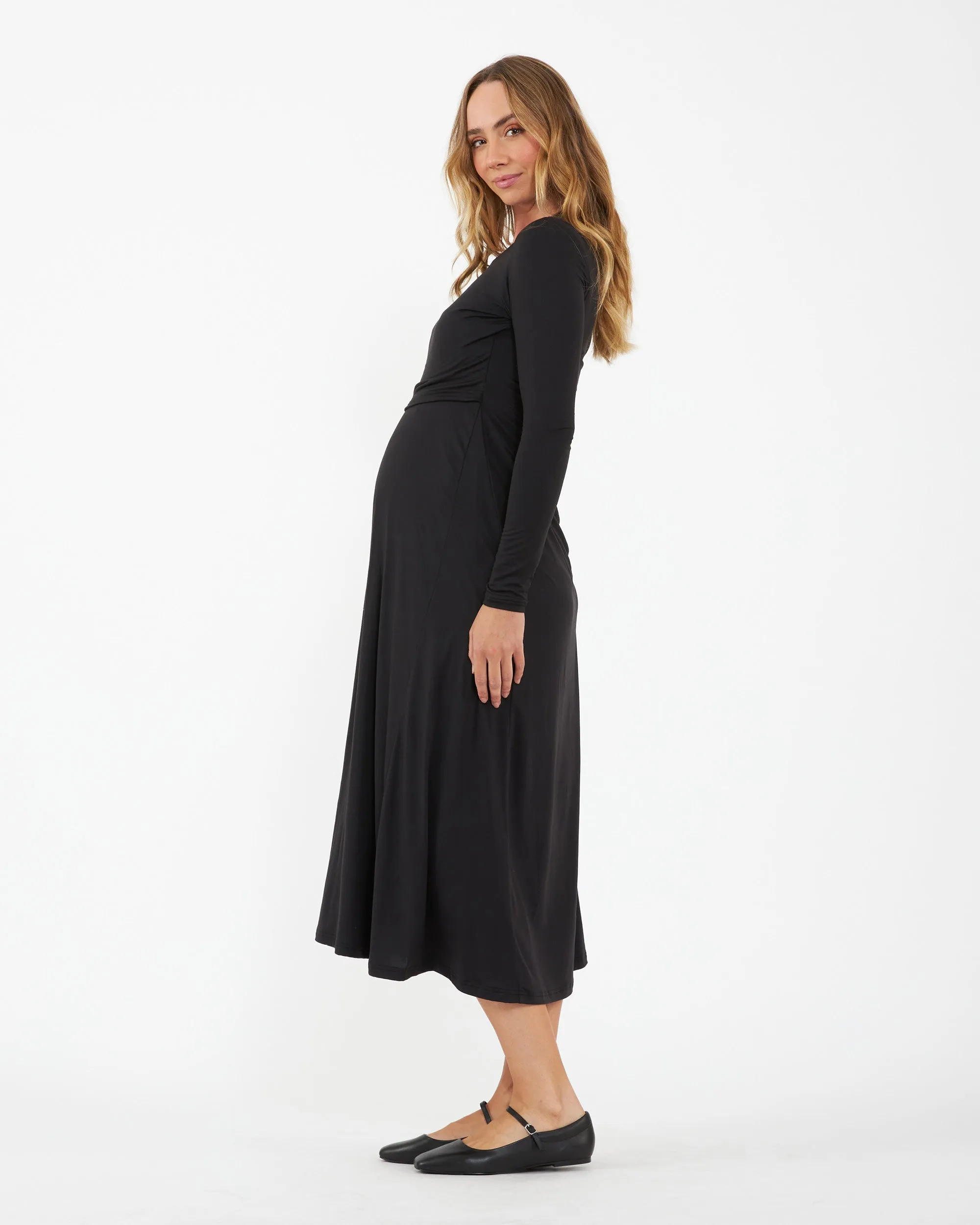 Luxe Knit A-Line Nursing Dress Black