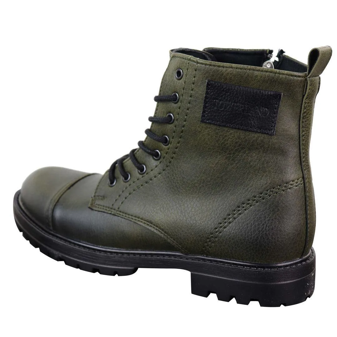 Mens Ankle Boots Military Army Laced Zip Casual Combat Vintage Classic Leather