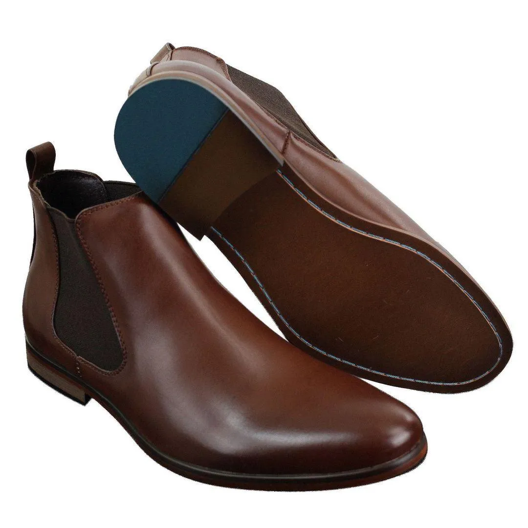 Mens Italian Leather Slip On Ankle Boots Smart Casual Desert Chelsea Dealer Brown