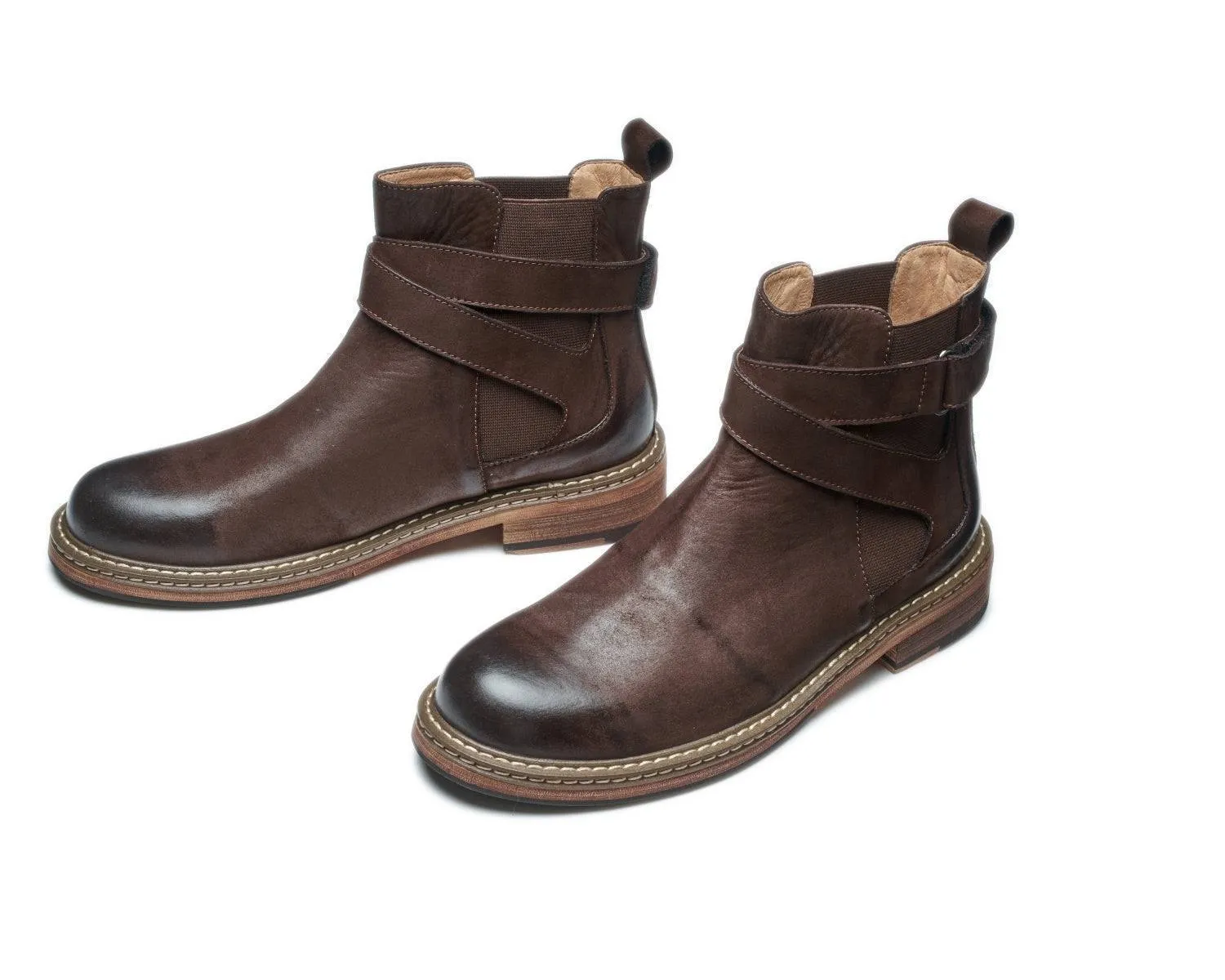 Men's Leather Chelsea Boots with Buckle - Goodyear Welt Construction