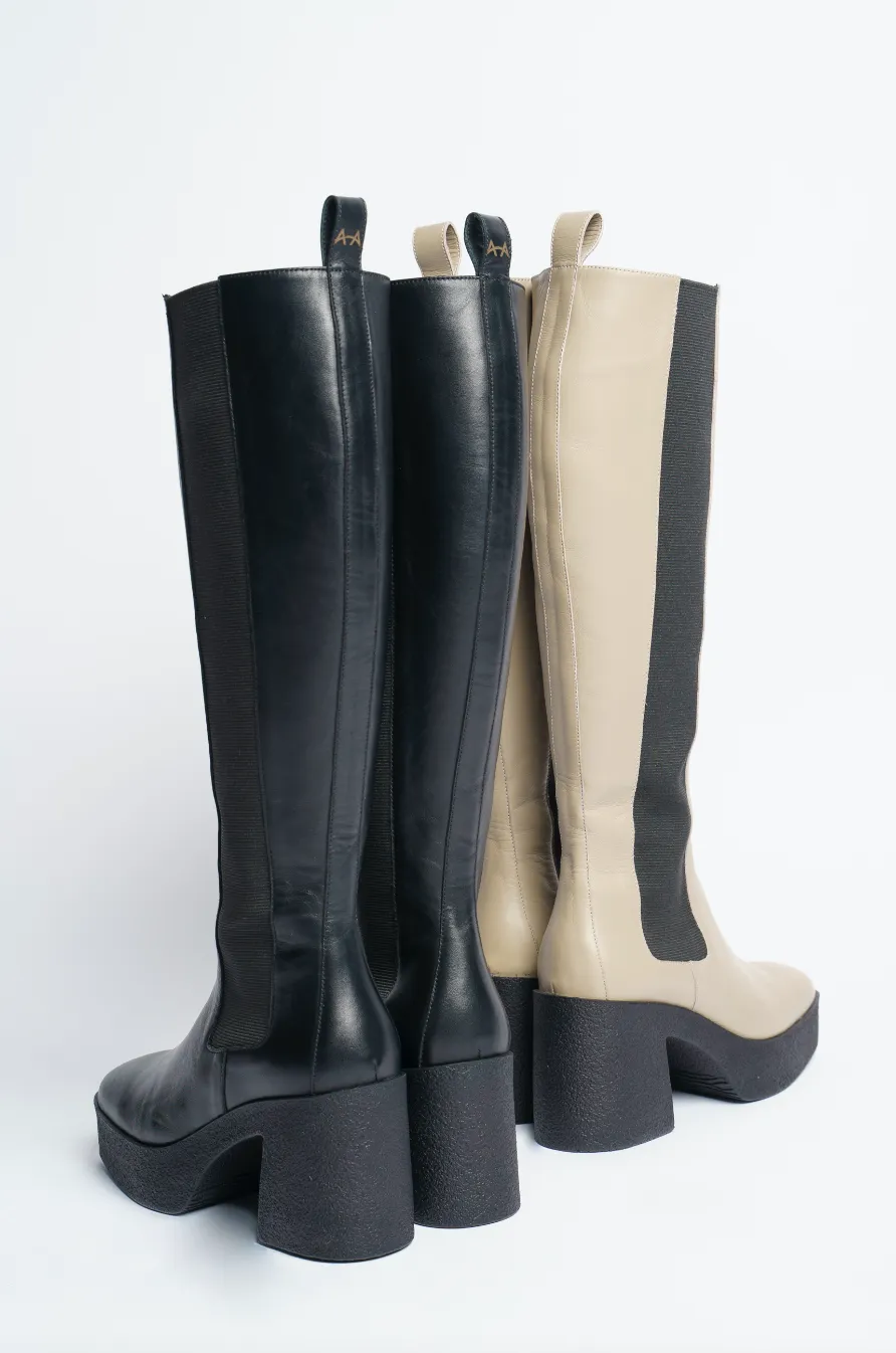 Momoko Black Knee-High Leather Chelsea Boots