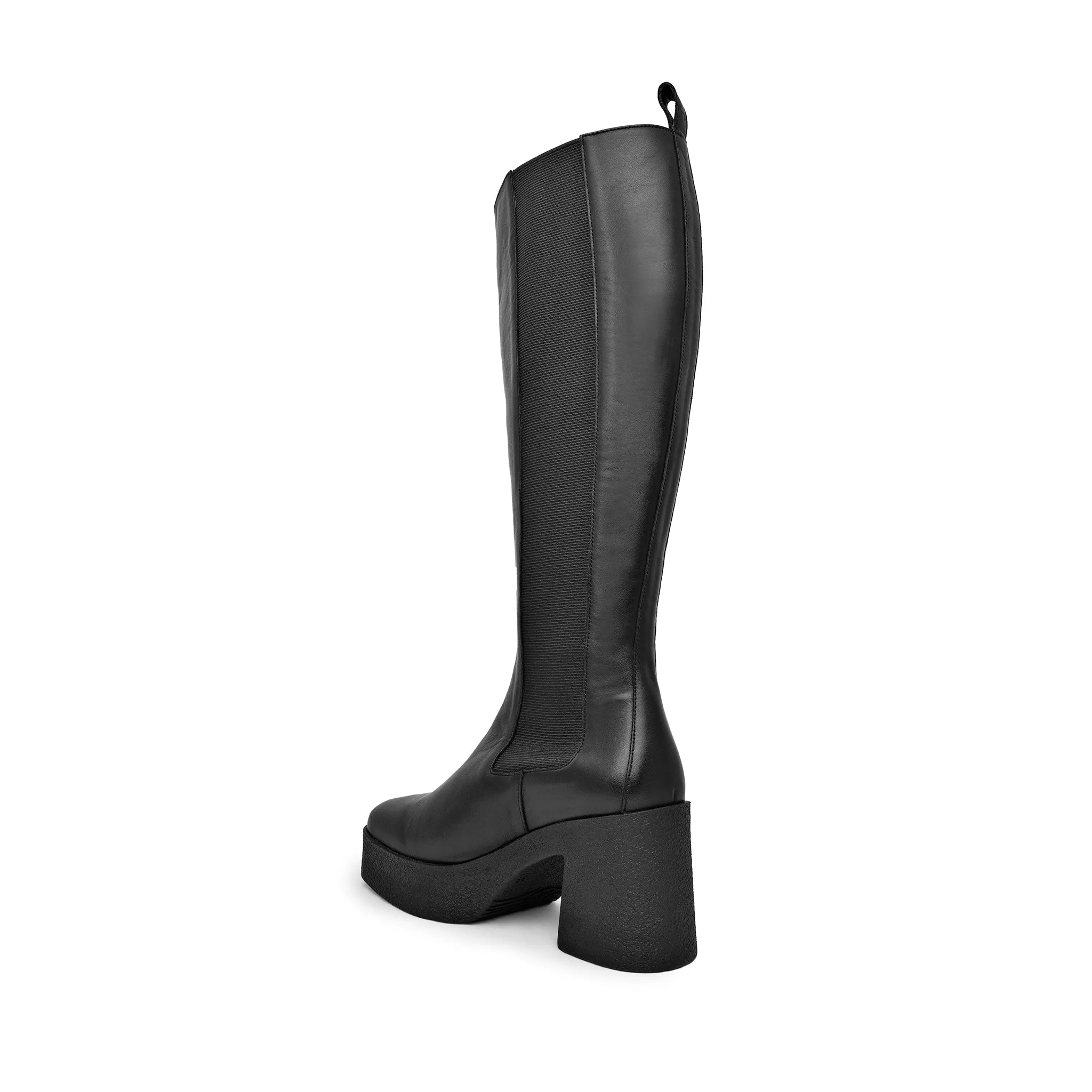 Momoko Black Knee-High Leather Chelsea Boots