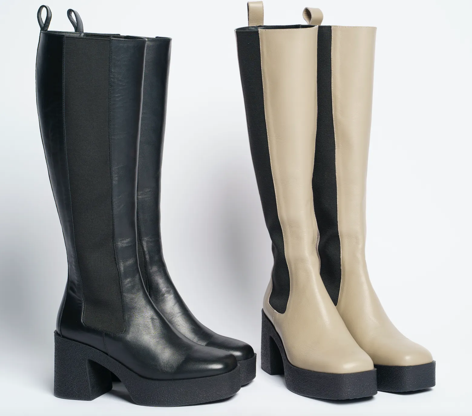 Momoko Black Knee-High Leather Chelsea Boots