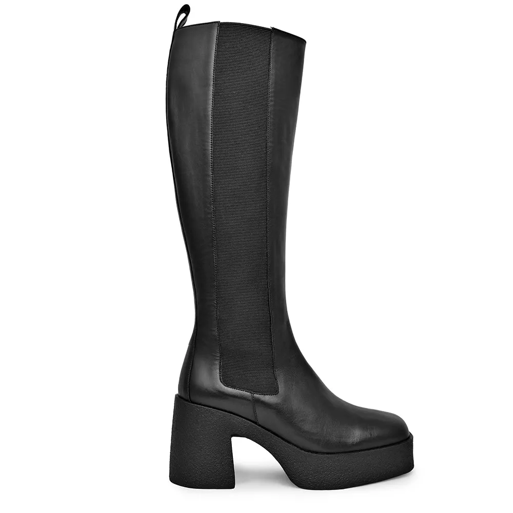 Momoko Black Knee-High Leather Chelsea Boots