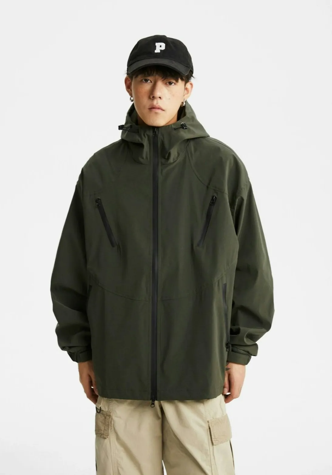 Oversized Hooded Outdoor Zip Jacket with Pockets