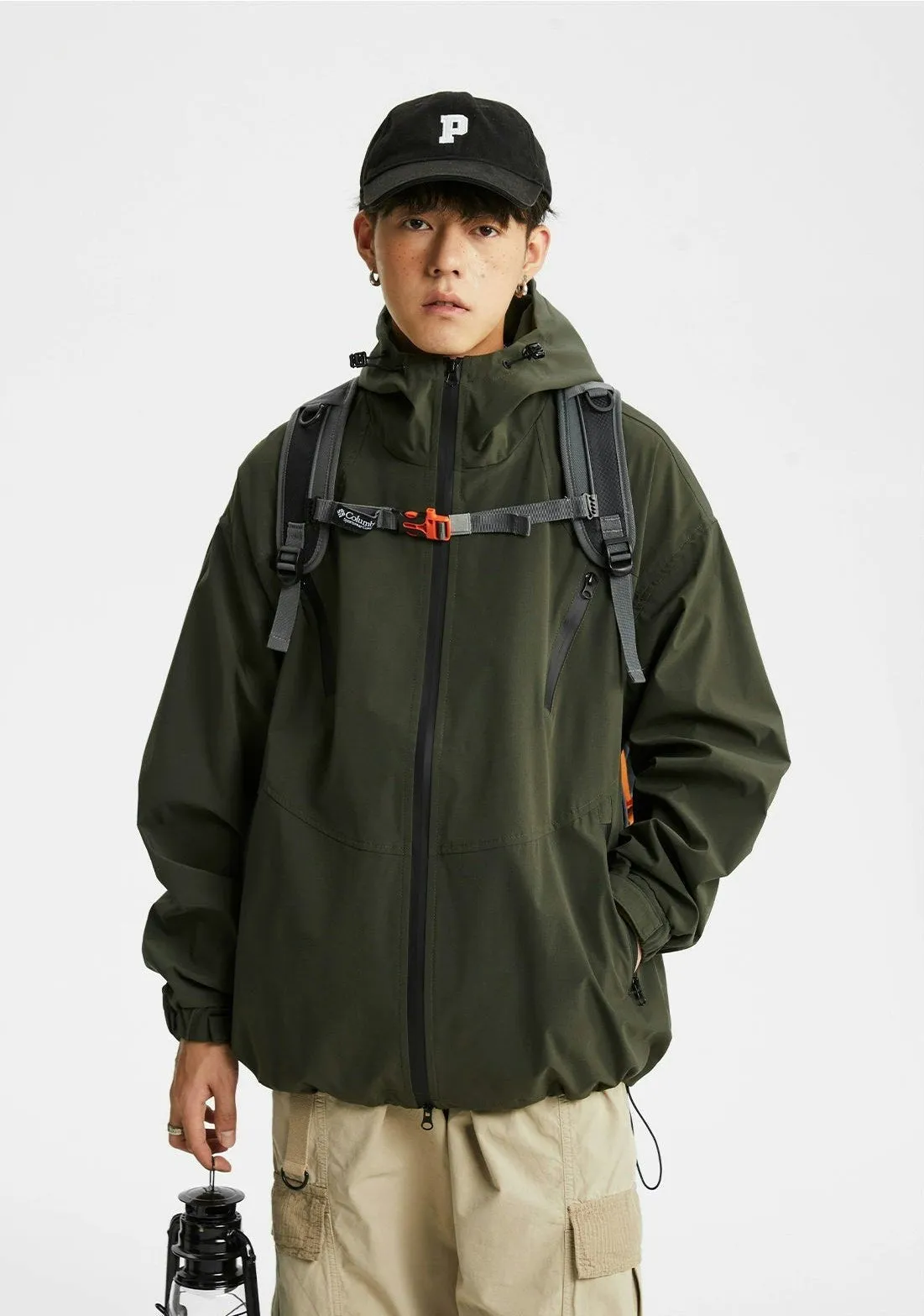 Oversized Hooded Outdoor Zip Jacket with Pockets