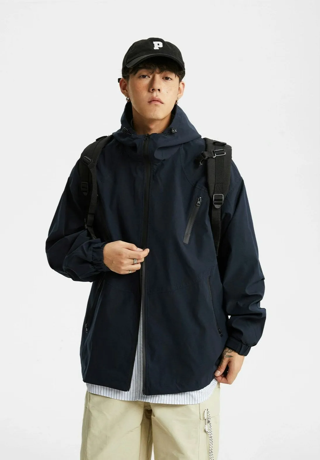 Oversized Hooded Outdoor Zip Jacket with Pockets