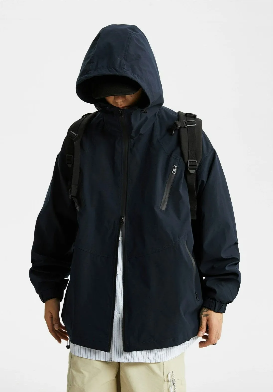 Oversized Hooded Outdoor Zip Jacket with Pockets