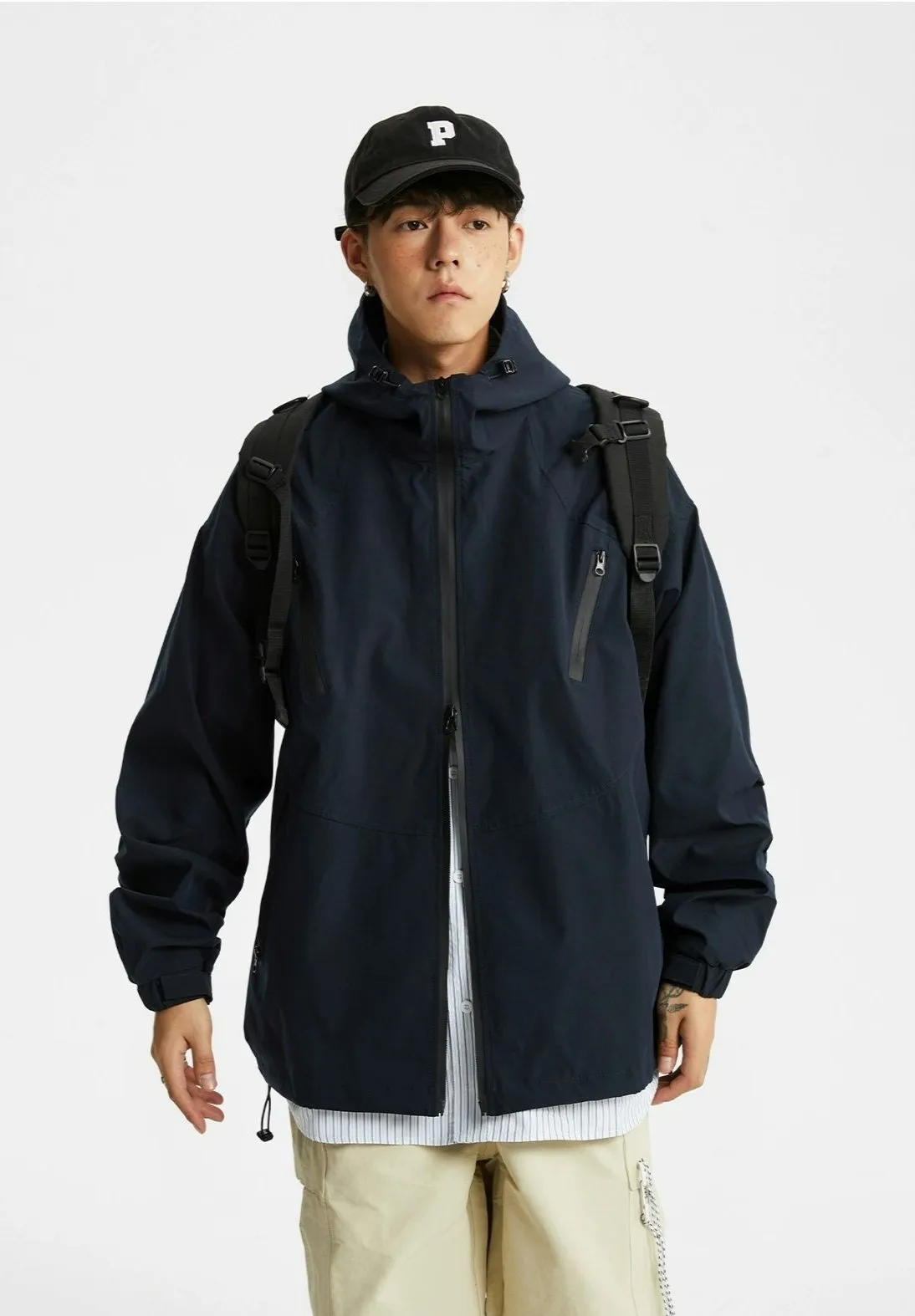 Oversized Hooded Outdoor Zip Jacket with Pockets