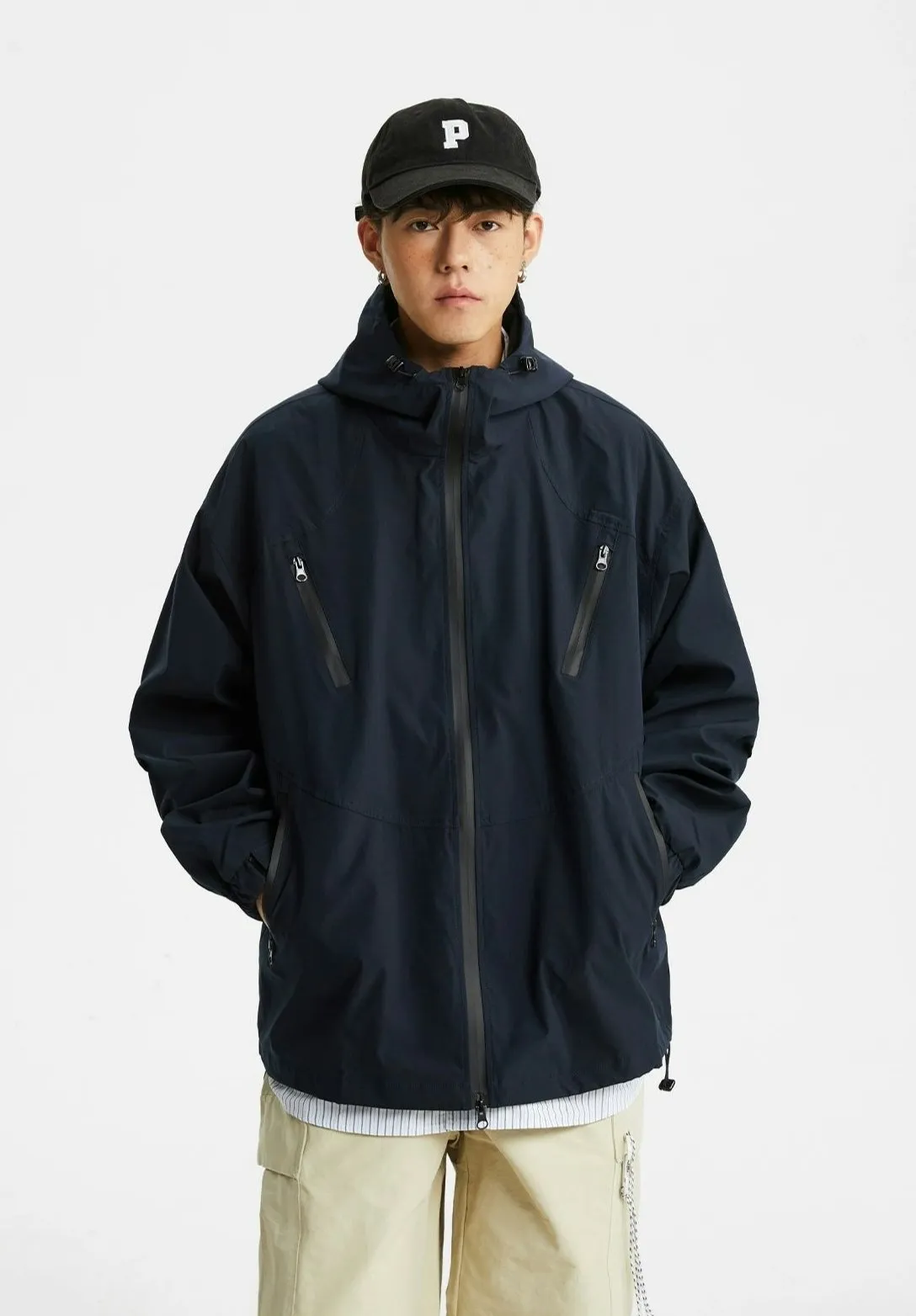 Oversized Hooded Outdoor Zip Jacket with Pockets