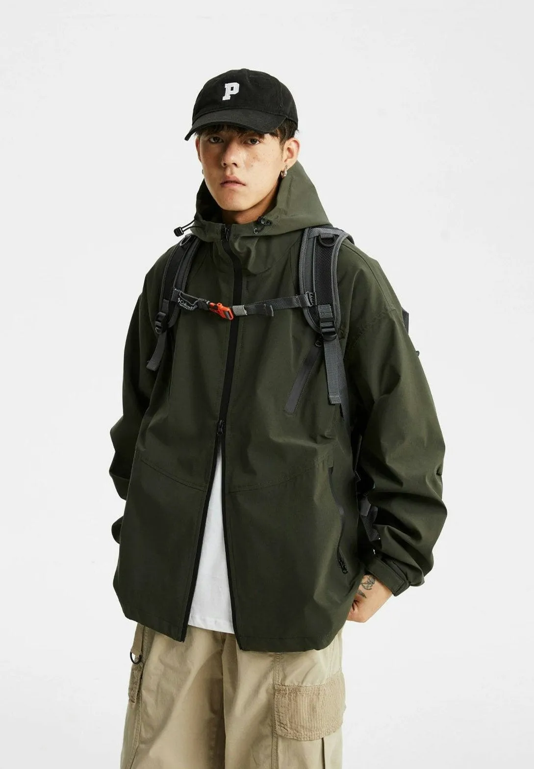 Oversized Hooded Outdoor Zip Jacket with Pockets