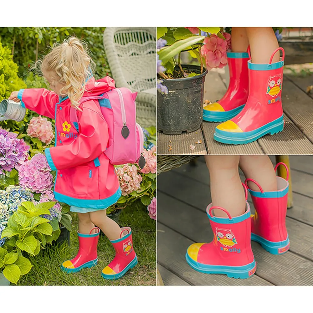 Pink Owl Flexible Rubber Rain Gumboots for Toddlers and Kids