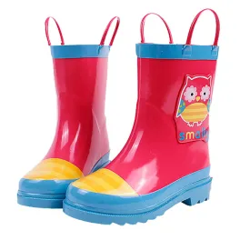 Pink Owl Flexible Rubber Rain Gumboots for Toddlers and Kids