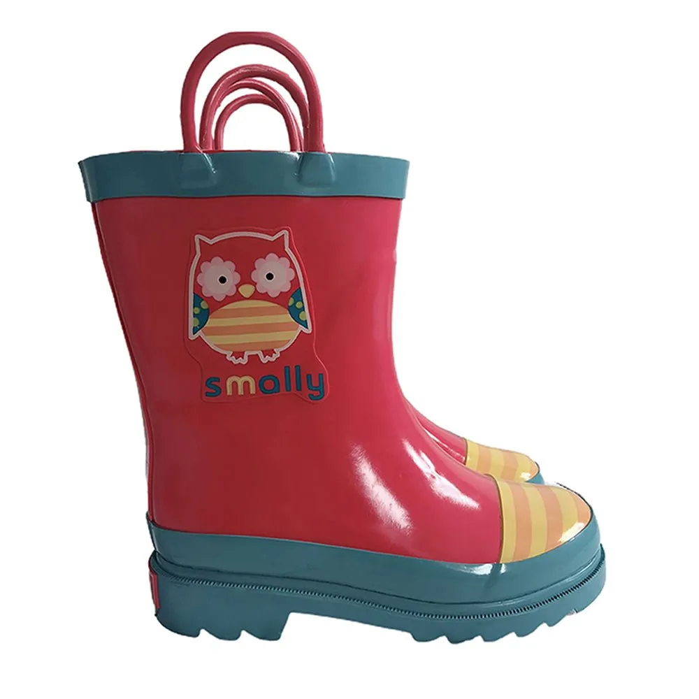 Pink Owl Flexible Rubber Rain Gumboots for Toddlers and Kids