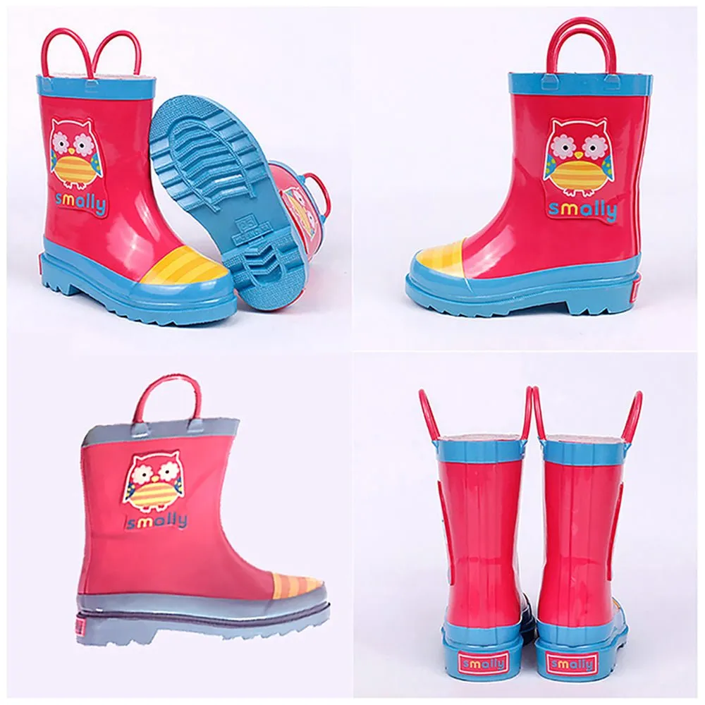 Pink Owl Flexible Rubber Rain Gumboots for Toddlers and Kids