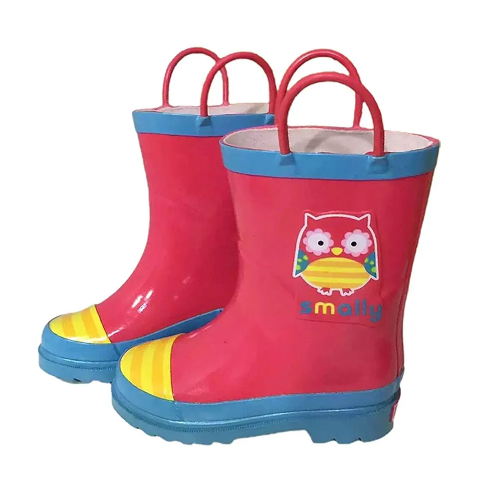 Pink Owl Flexible Rubber Rain Gumboots for Toddlers and Kids