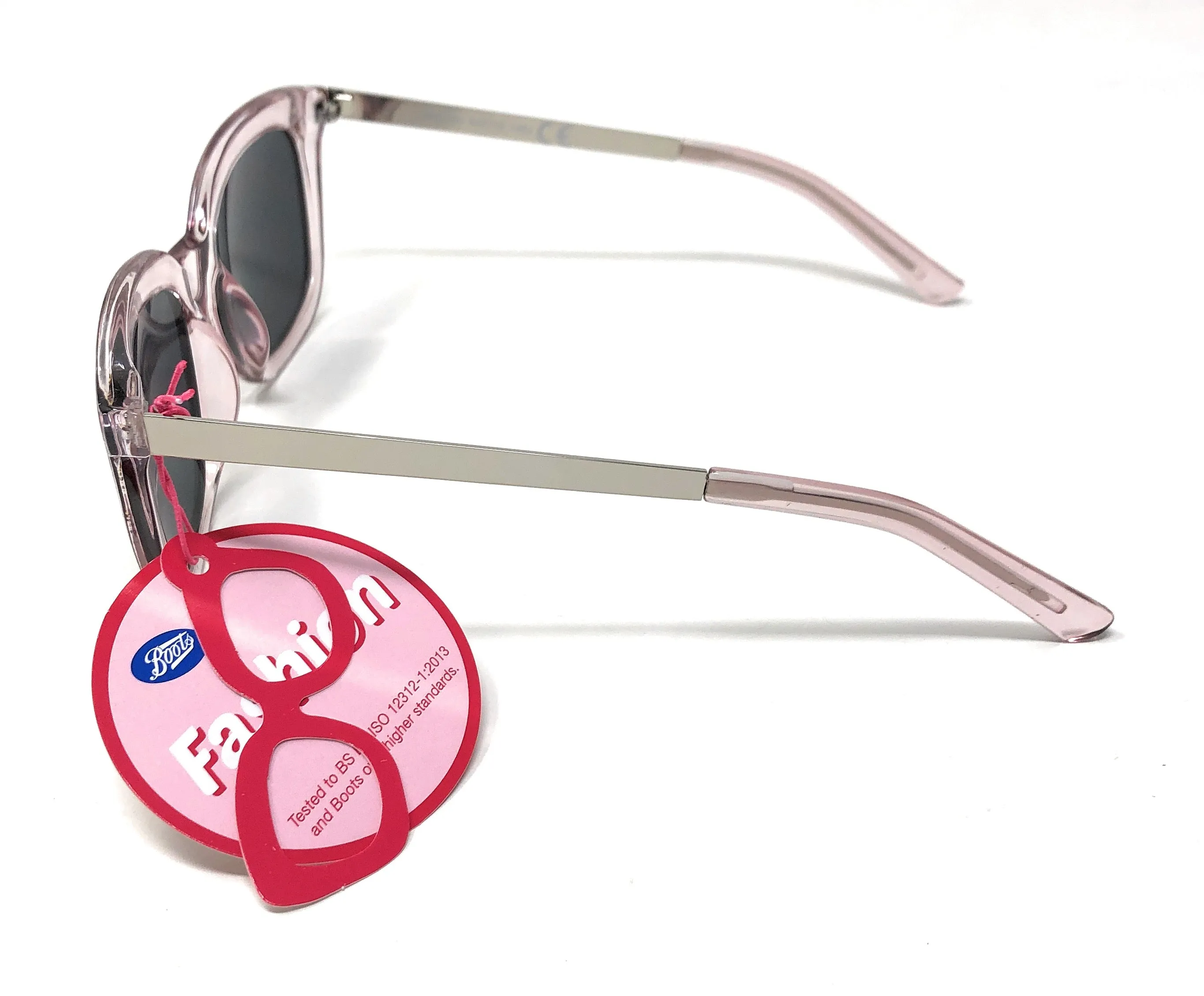 Retro Women's Sunglasses by Boots (model 145J) –  Translucent Rose Frame and Silver Arms with full UV Protection