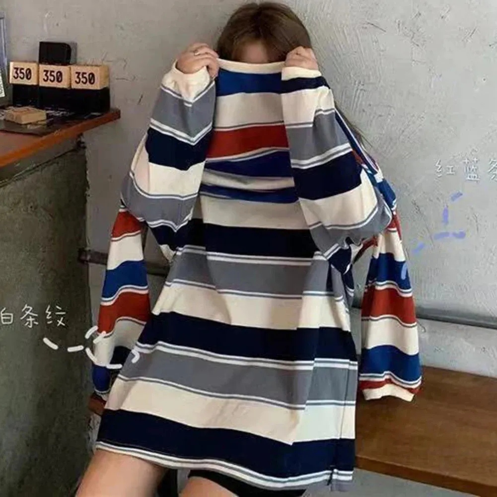 Spring Autumn Striped Hoodies Women Fashion Long Sleeve Hoodie Sweatshirt Cotton Pullovers Casual Oversized Coat