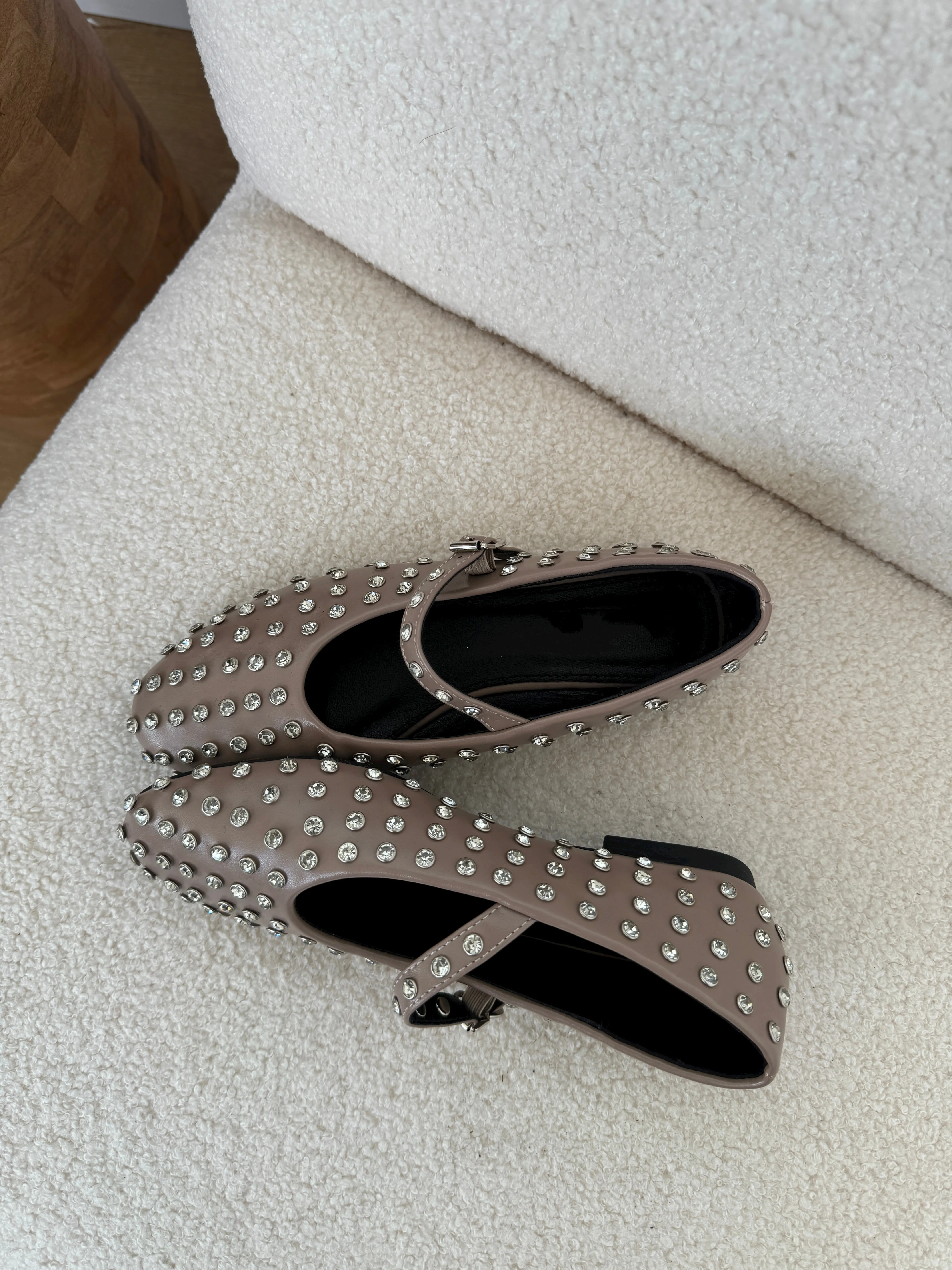 studded ballerina flats in taupe