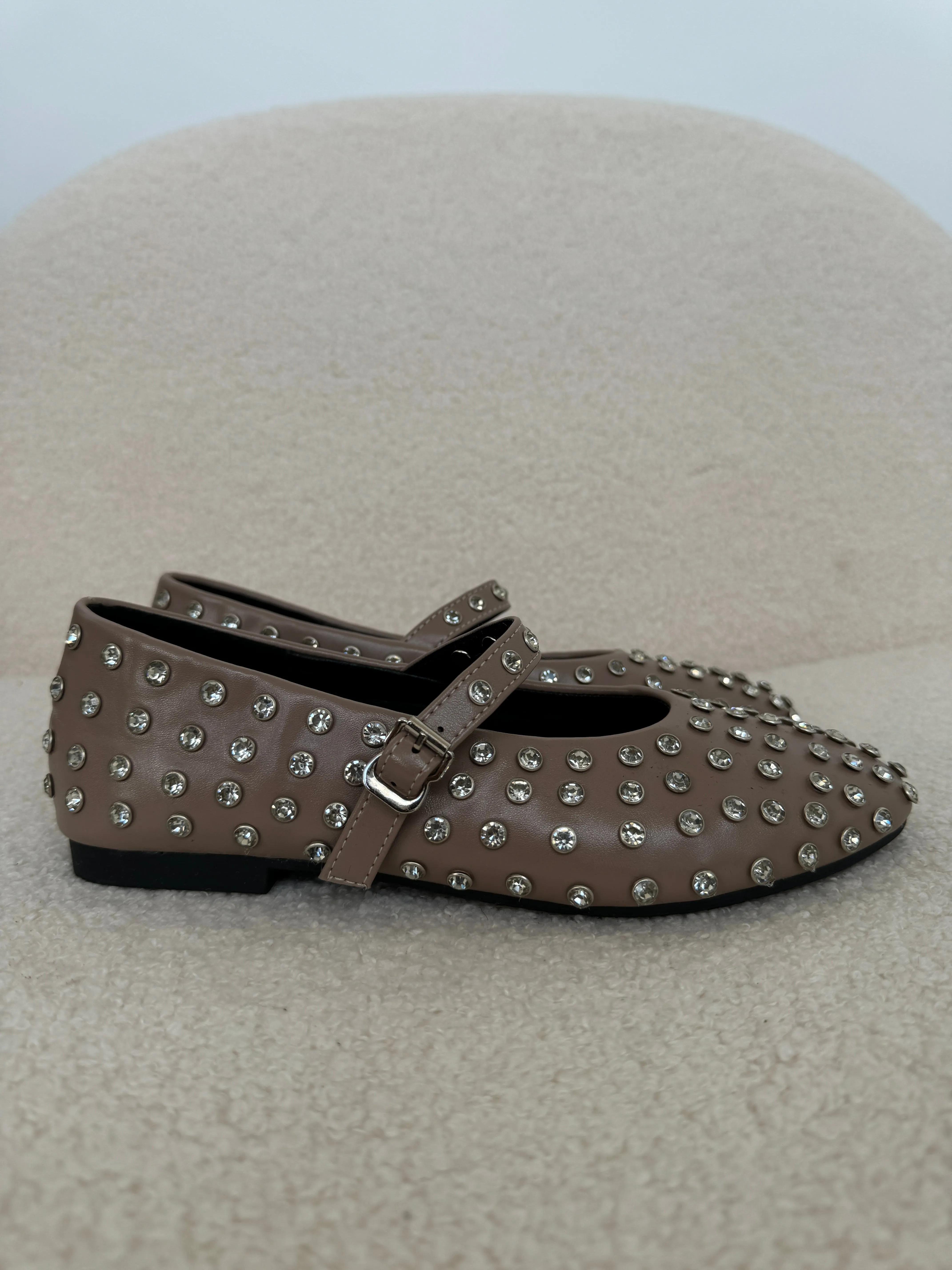 studded ballerina flats in taupe