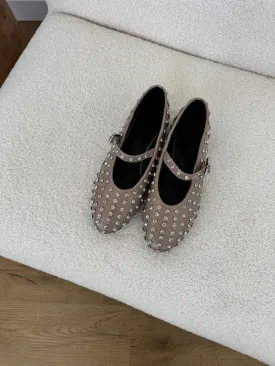 studded ballerina flats in taupe