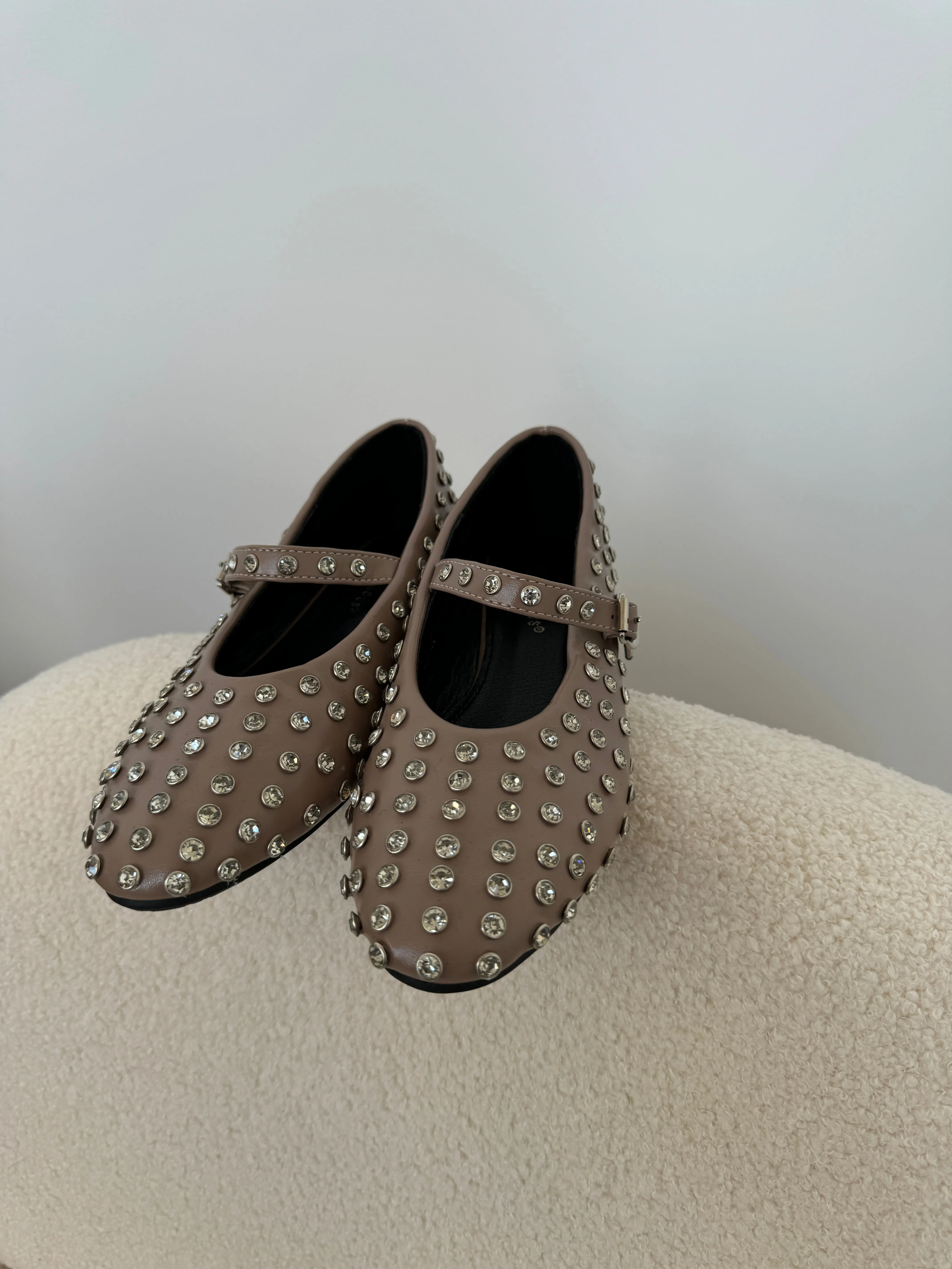 studded ballerina flats in taupe