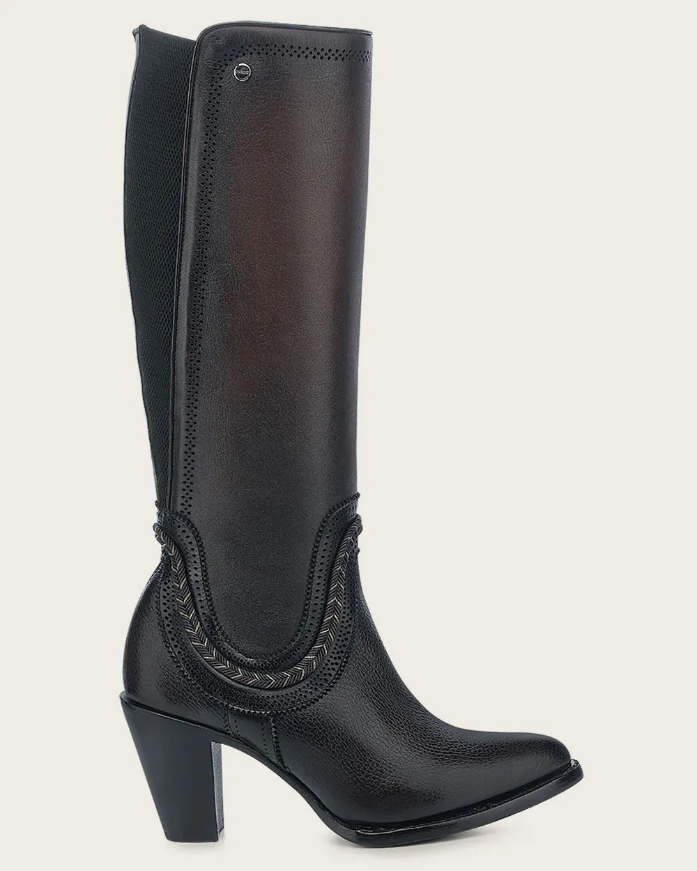 Tall elegant brown bovine boot