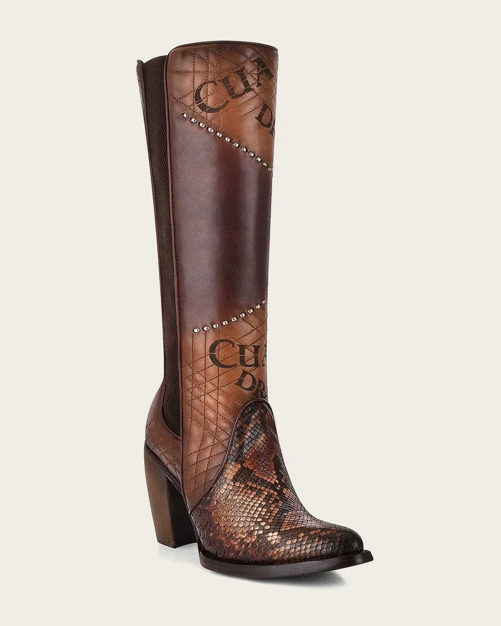 Tall engraved brown exotic boot