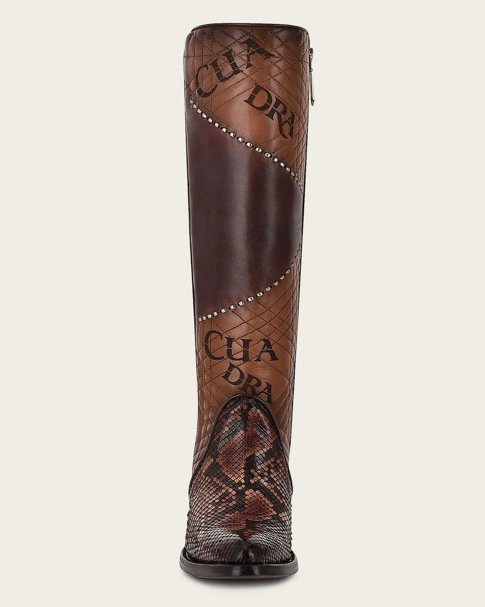 Tall engraved brown exotic boot