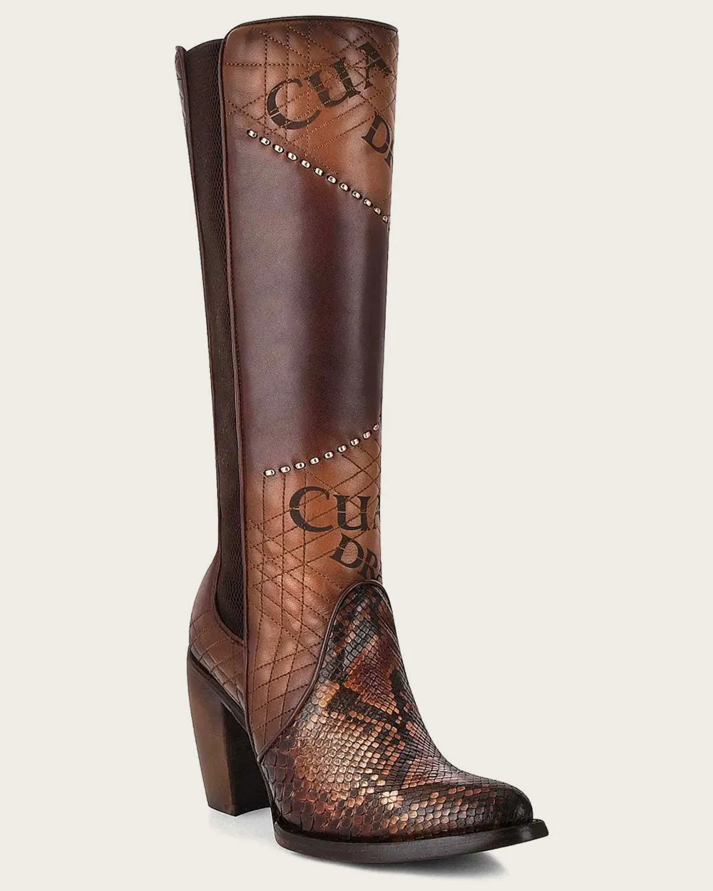 Tall engraved brown exotic boot