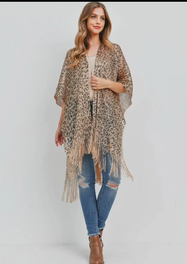 Tops- Leopard Print Fringe Kimono