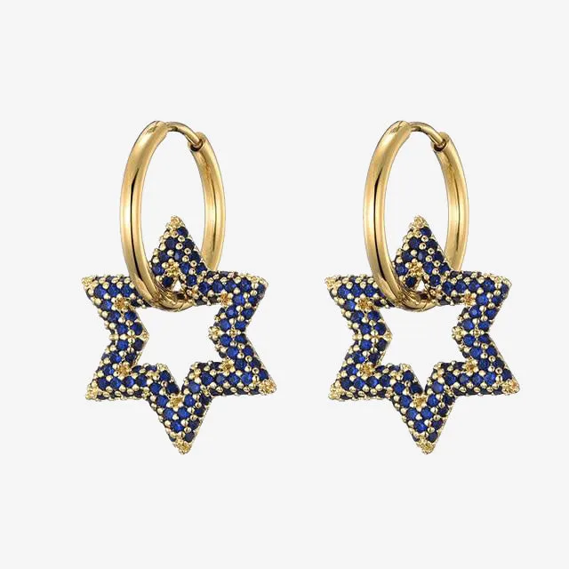 trendy star charm round hoop earrings for women