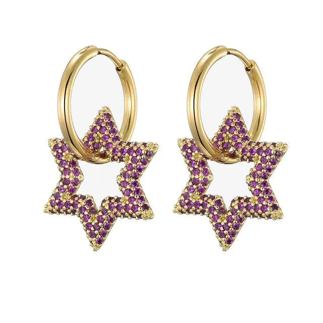 trendy star charm round hoop earrings for women