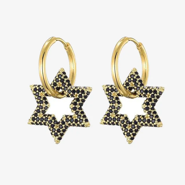 trendy star charm round hoop earrings for women