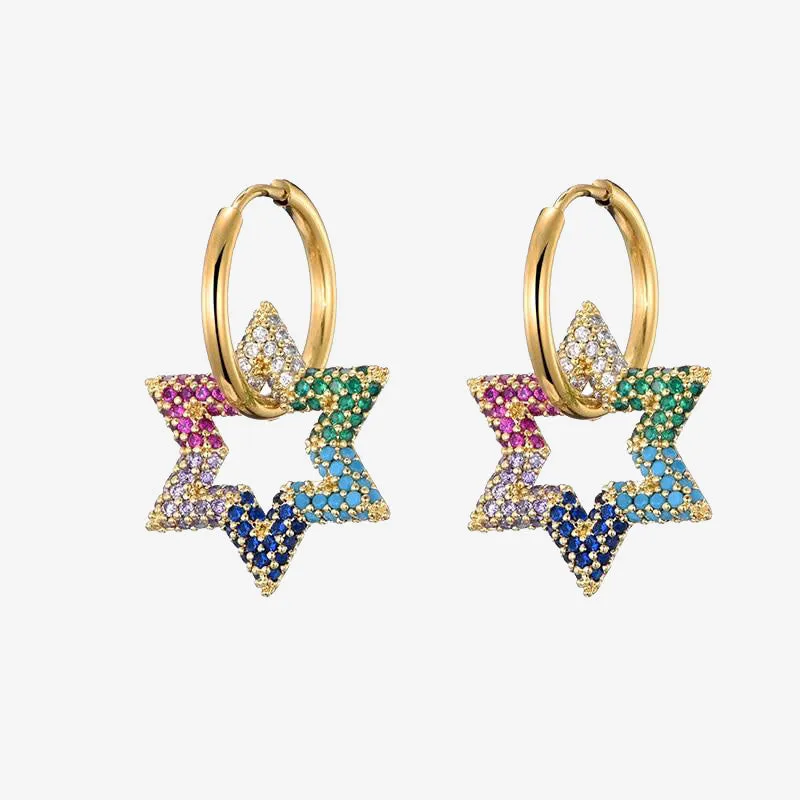 trendy star charm round hoop earrings for women