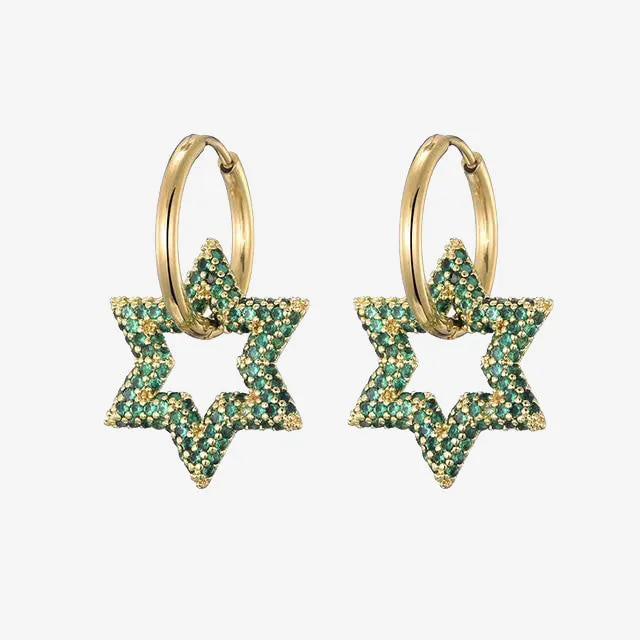 trendy star charm round hoop earrings for women