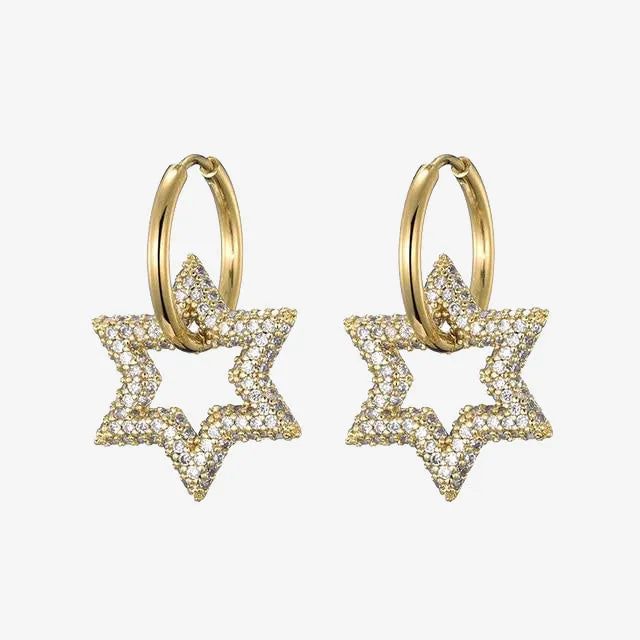 trendy star charm round hoop earrings for women